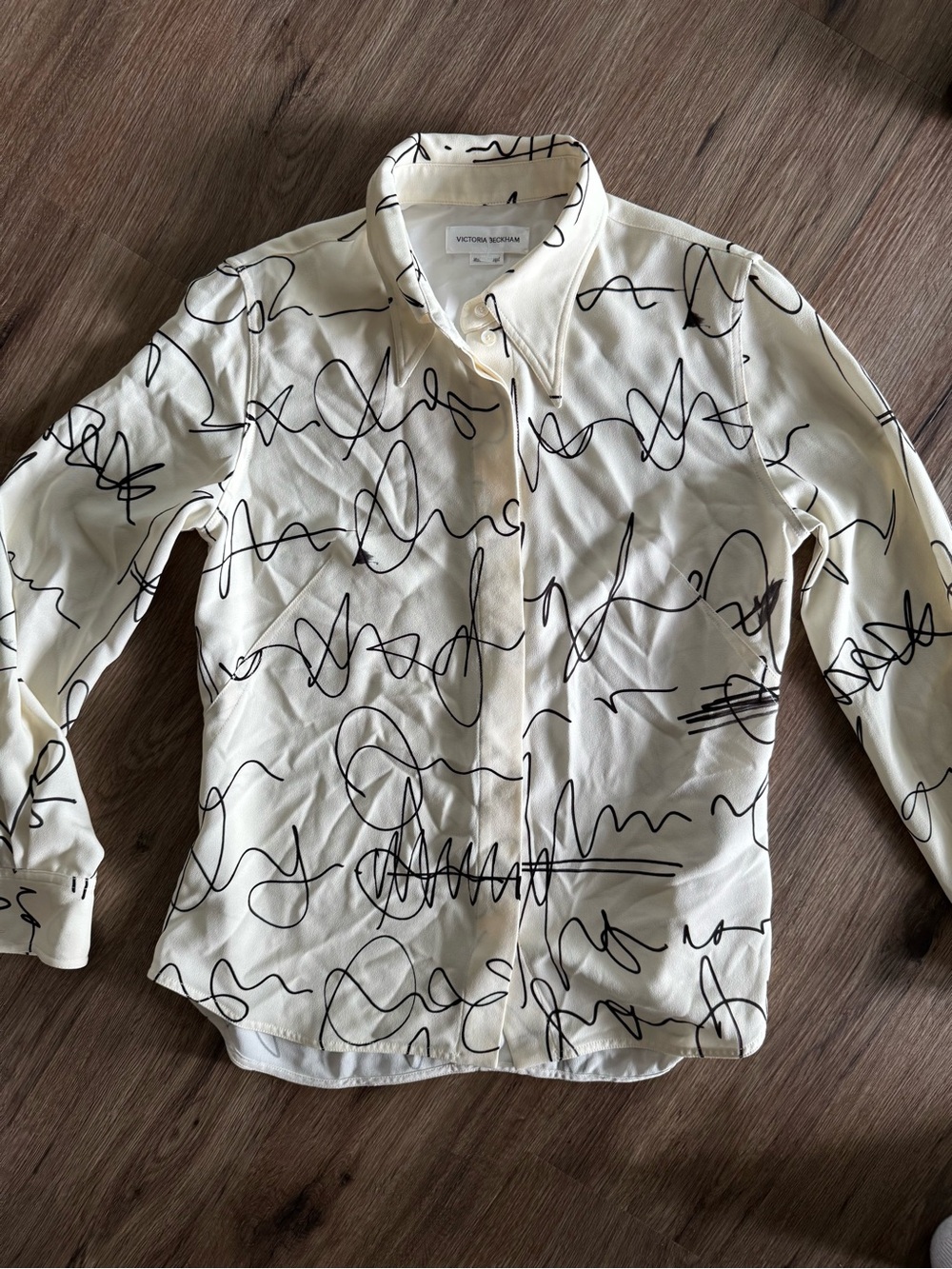 Victoria Beckham Cream Shirt with Black Scribble Print